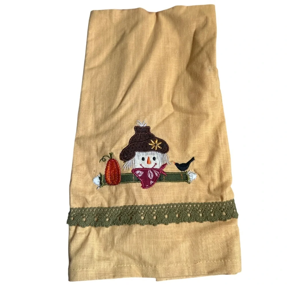 Oven Mitt & Kitchen Towel 2 piece set Decor Harvest Scarecrow Linen Cotton Blend